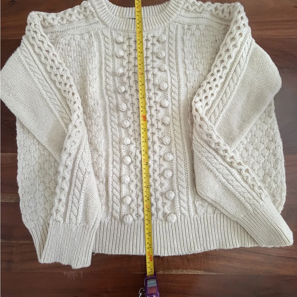 J CREW POPCORN CABLE KNIT SWEATER XL beige cream wool blend winter classic - Picture 5 of 9